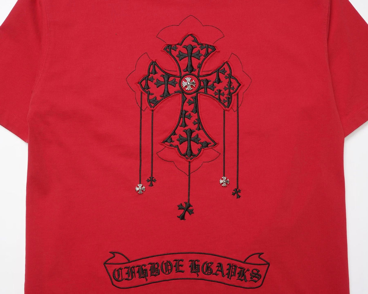 Chrome Hearts Red Gothic Cross Patch T-Shirt