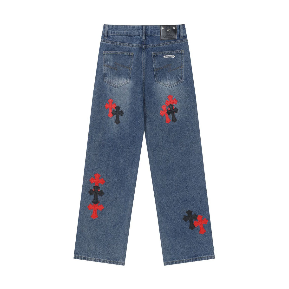 Chrome Hearts Red & Black Cross Patch Blue Jeans