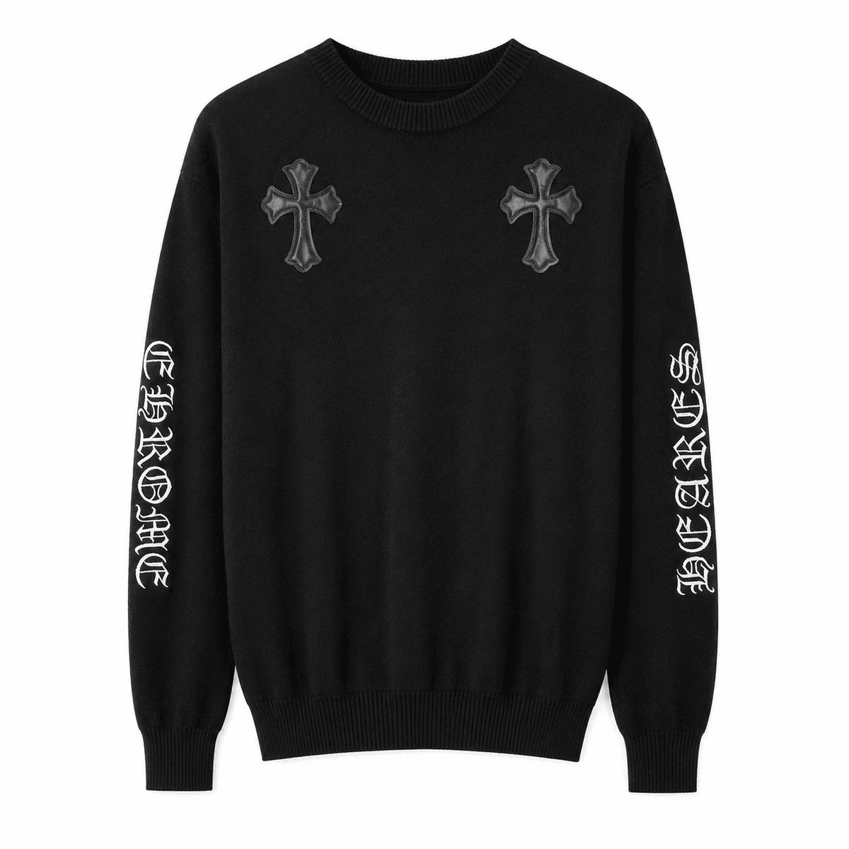 Chrome Hearts Black Leather Cross Knit Sweater
