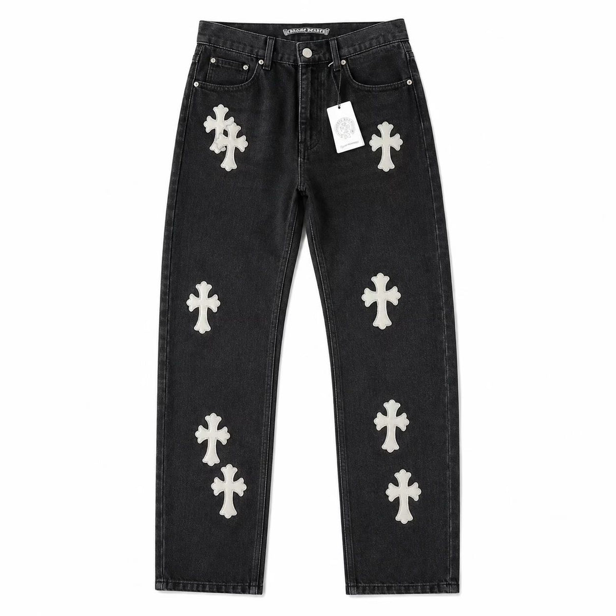 CHROME HEARTS WHITE CROSS PATCH DENIM JEANS