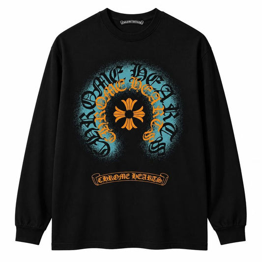 Chrome Hearts Orange Cross Horseshoe Black Long Sleeve