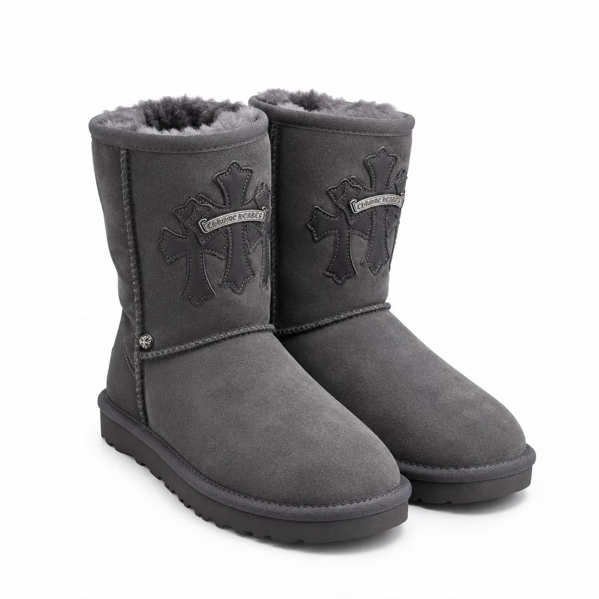 Chrome Hearts Gothic Cross Classic Short UGG Boots – Gray