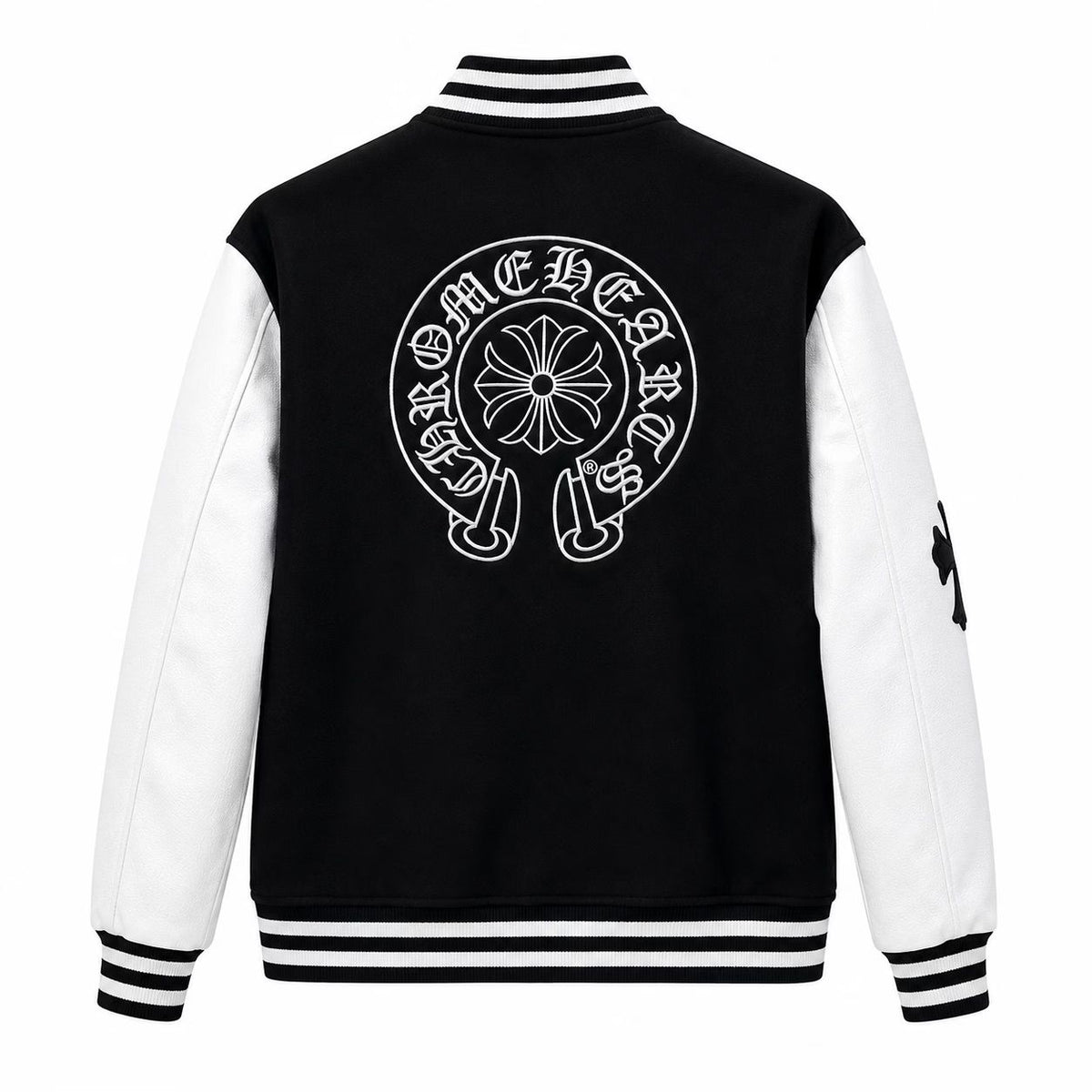 Chrome Hearts Jacket Black & White Leather Sleeve Varsity