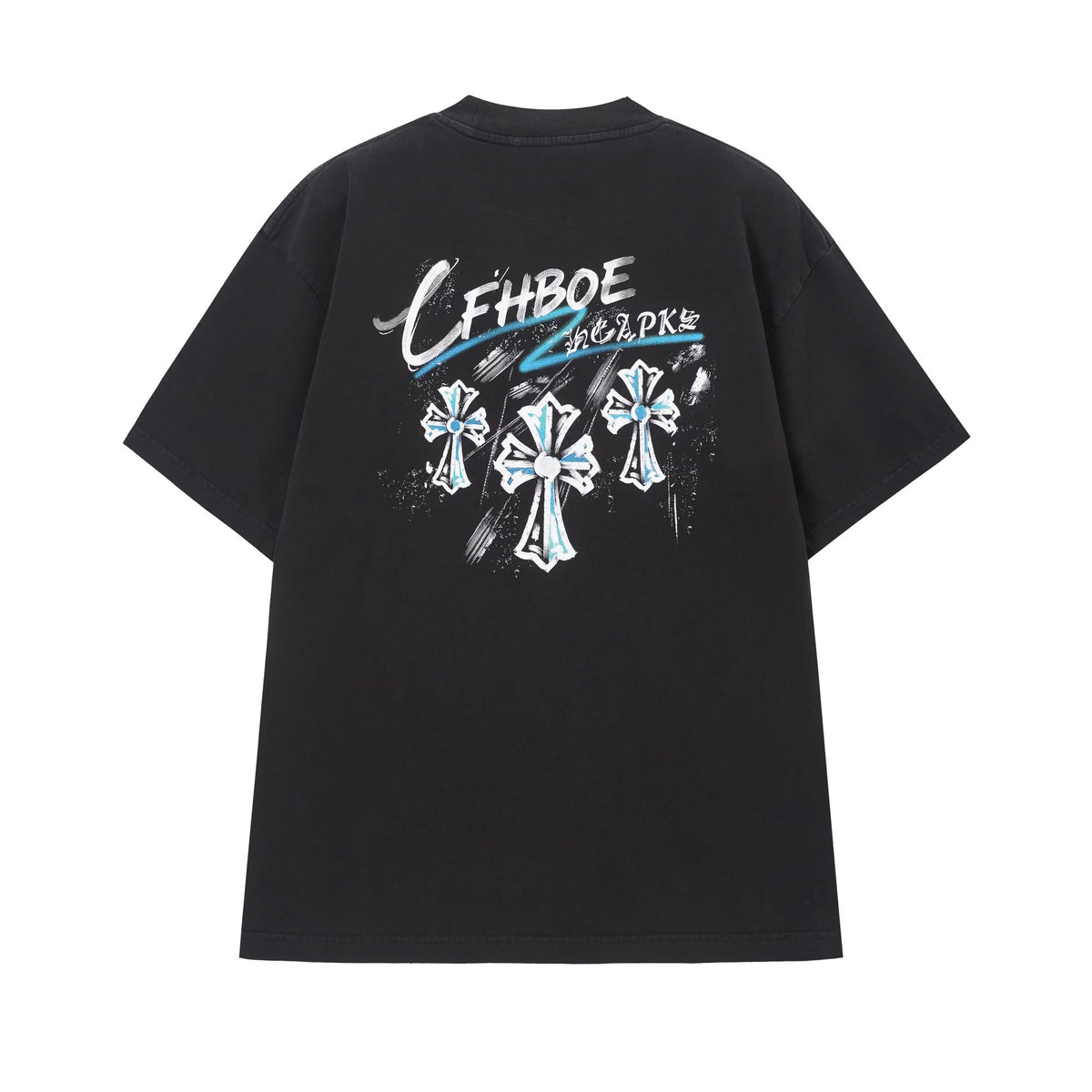 Chrome Hearts Blue Triple Cross Graffiti T-Shirt Black