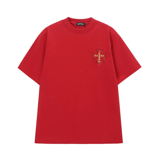 Chrome Hearts Red Cemetery Cross Logo T-Shirt
